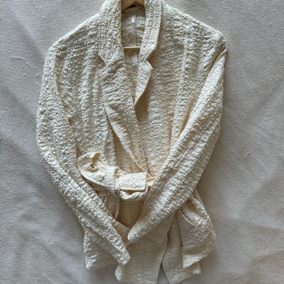 Free People Butter Yellow/ Cream Textured Belted Jacket - Picture 3 of 4